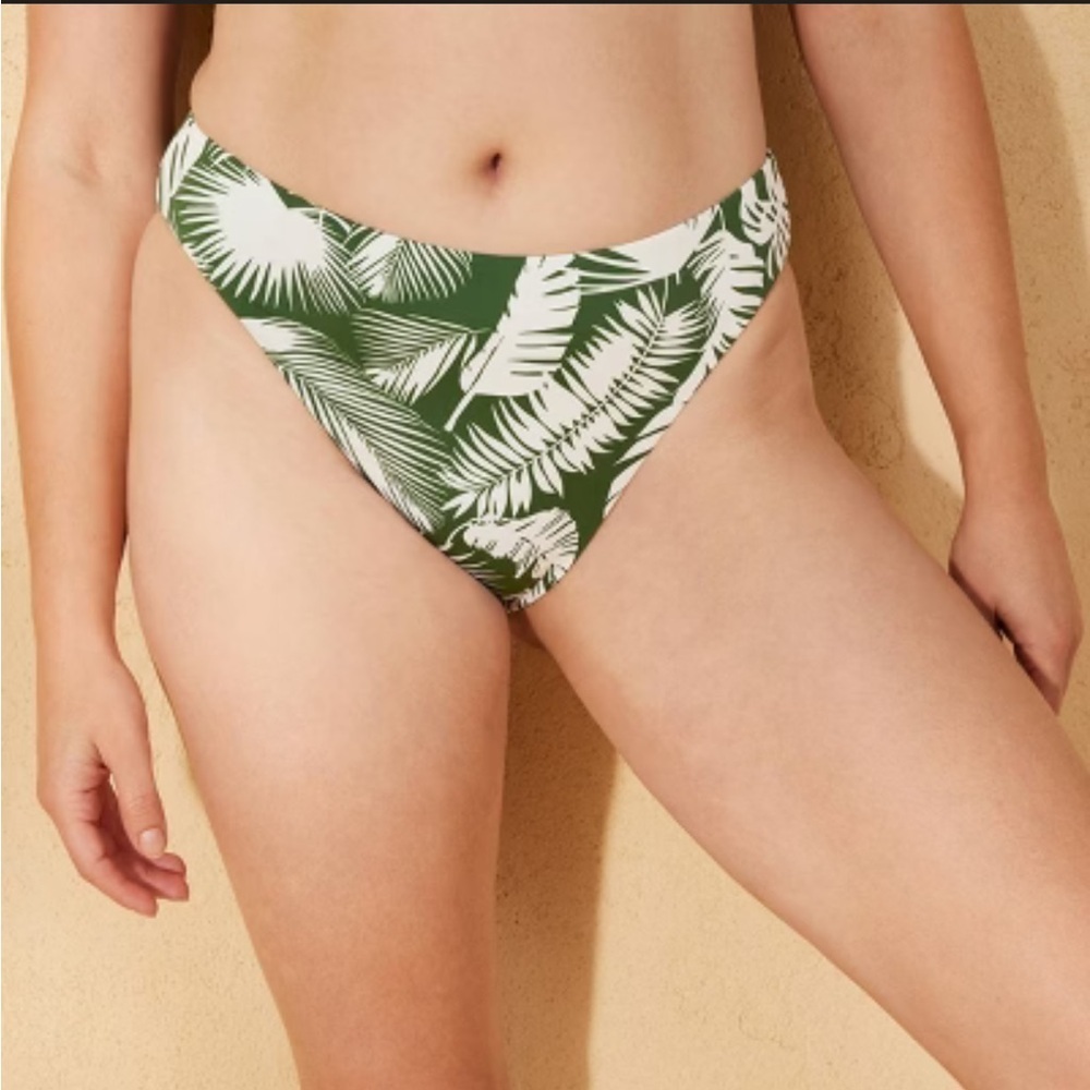 Shade & Shore NWOT Green Tropical Leaf Bikini Bottoms Summer